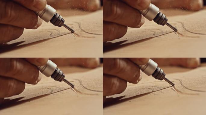 SLO MO电动雕刻工具用于将线条雕刻成木头