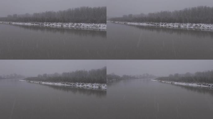 科罗拉多河冬季阿里尔波夫关于流动水的降雪极端天气条件视频系列