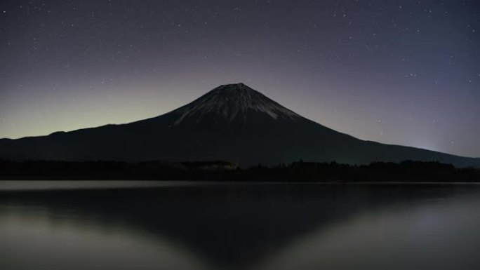 塔努基湖上的富士山，星光灿烂的夜晚，2022年12月31日