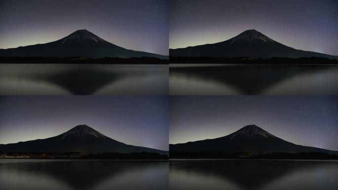 塔努基湖上的富士山，星光灿烂的夜晚，2022年12月31日