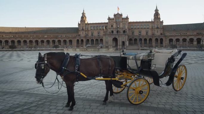 西班牙广场中央的马车。塞维利亚-西班牙4K