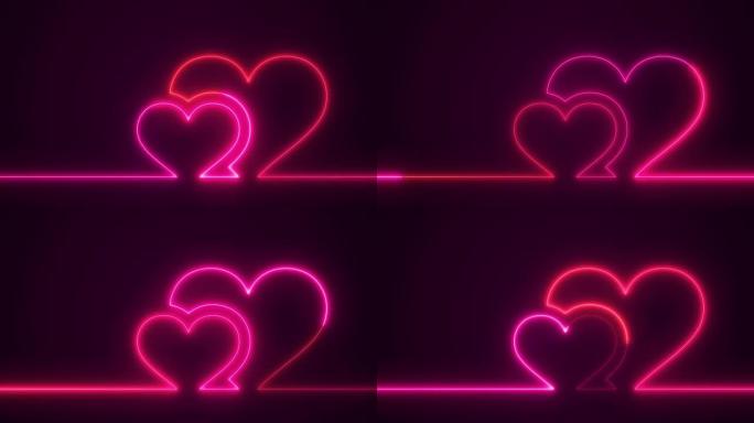 动画发光红色和粉红色霓虹心情人节背景