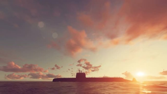 潜水艇在日落动画