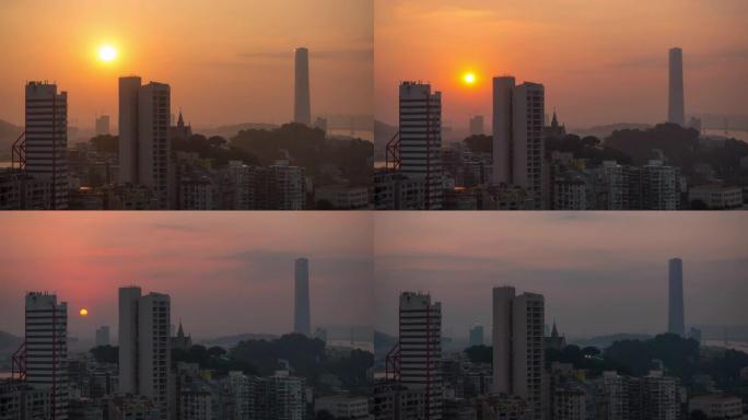 日落天空著名的澳门城市景观屋顶珠海百万全景延时4k中国