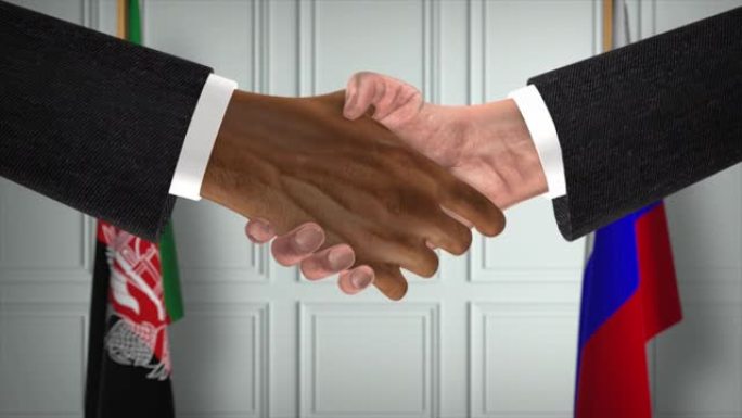 阿富汗和俄罗斯的协议握手，政治例证。正式会议或合作，商务见面。商人和政客握手