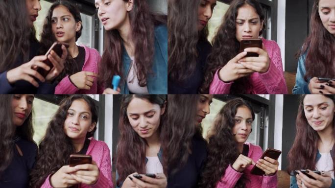 开朗的印度朋友闲聊并在4k拍摄的手机上拍照