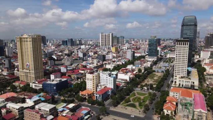 柬埔寨金边市中心鸟瞰图。