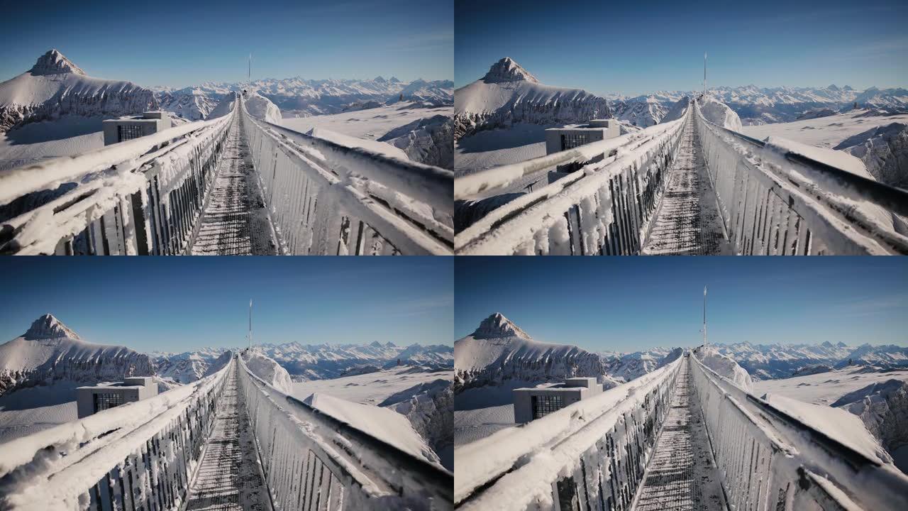 Peak Walk是一座人行吊桥，连接瑞士阿尔卑斯山海拔3000米的两个山峰。Steadicam射击
