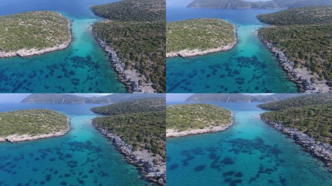 希腊Kasonisi islet和萨摩斯岛之间的绿色海水