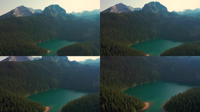 山湖景观的神话传说之地。空中无人机视图。