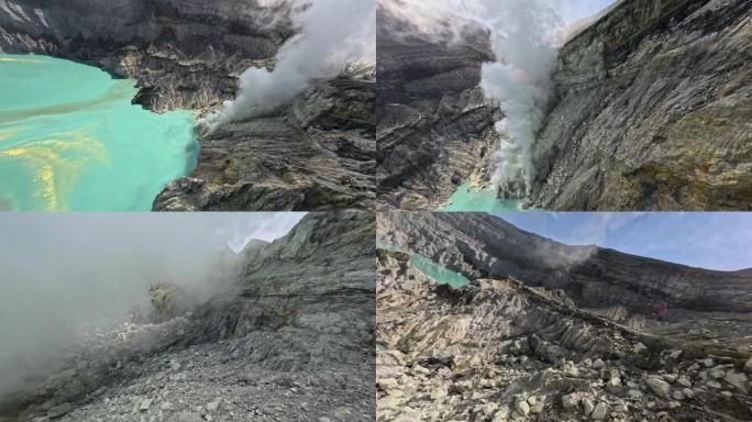 火山火山口岛山裂缝石尖锐结构与酸湖fpv
