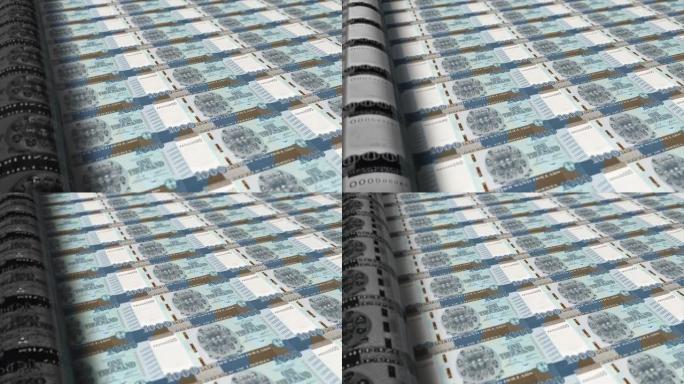 利比里亚，利比里亚美元印刷机打印出当前1000美元纸币，无缝循环，利比里亚货币背景，4K，聚焦深度S