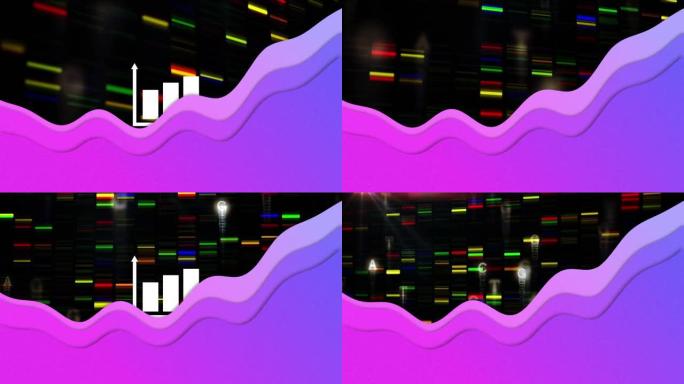 黑色背景上的紫色波对科学数据处理的动画