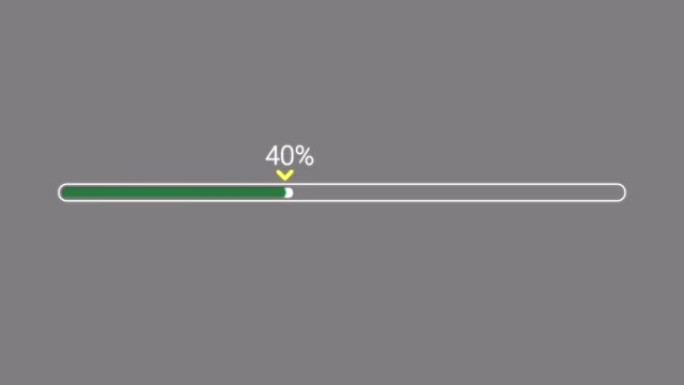绿色进度条，加载条或充电条，进度百分比和灰色背景上的黄色指针或正在进行的箭头。