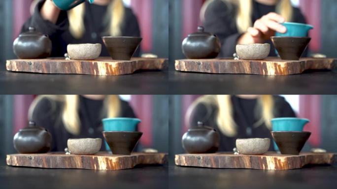 传统茶道用具特写桌，中国Te