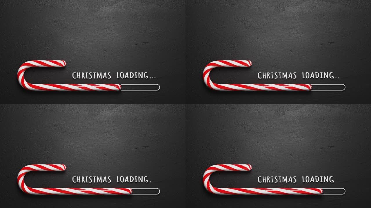 圣诞快乐装载概念与糖果棒。3d视频