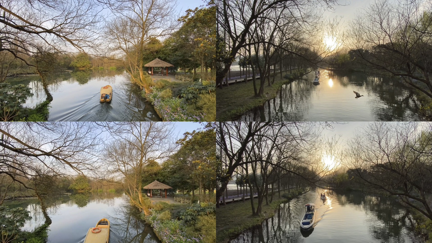 杭州西湖名胜风景区茅家埠日落游船