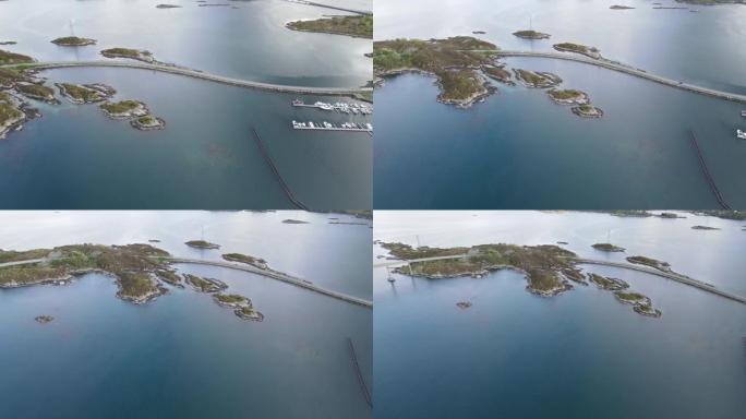 英雄桥的鸟瞰图。连接Gurskoya和Leinoya岛的悬臂桥。挪威。