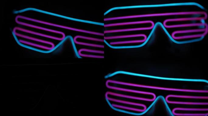 霓虹灯虚拟眼镜中的男人的肖像晚上在metaverse的迪斯科舞厅跳舞
