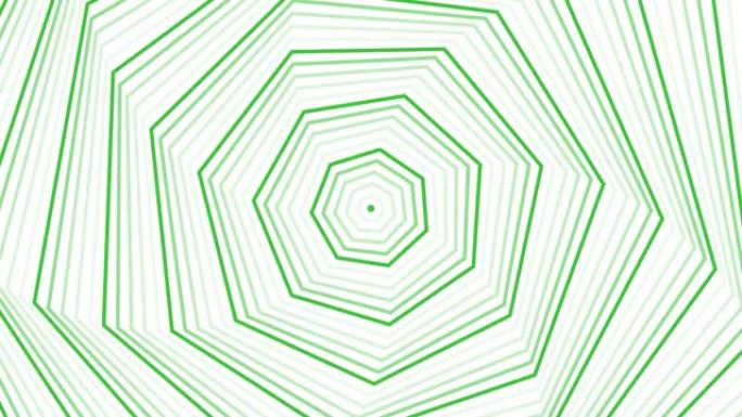 绿色自旋七边形星形简单的平面几何在白色背景循环。星空七边形无线电波无尽的创意动画。星星无缝运动图形背