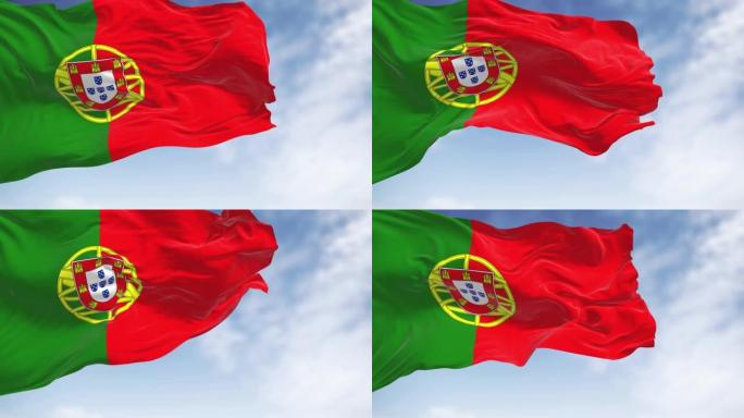 在一个晴朗的日子里，葡萄牙国旗在风中飘扬