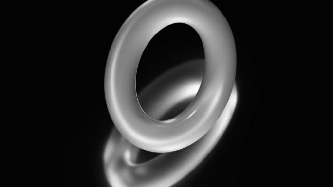 哑光玻璃物体旋转，在光滑的金属背景上有反射。3d形状动画。