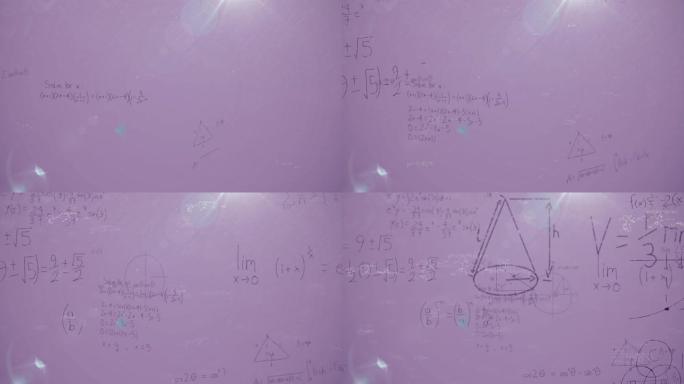紫色背景上的数学方程动画