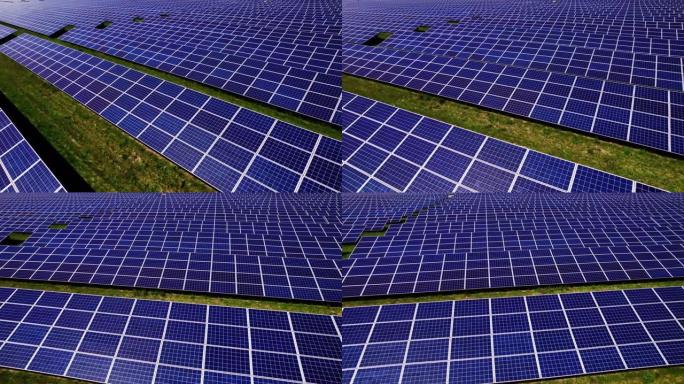 太阳能农场收获可再生能源的弧光