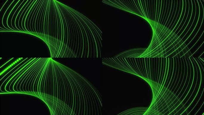 绿色扭转数据连接波。抽象技术流背景。点的数字动态波。网络连接结构。3D渲染。