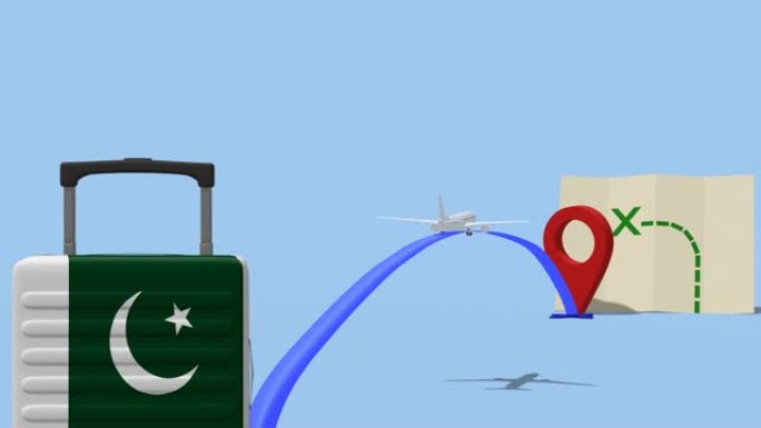 动画飞机和手提箱-旅行-巴基斯坦