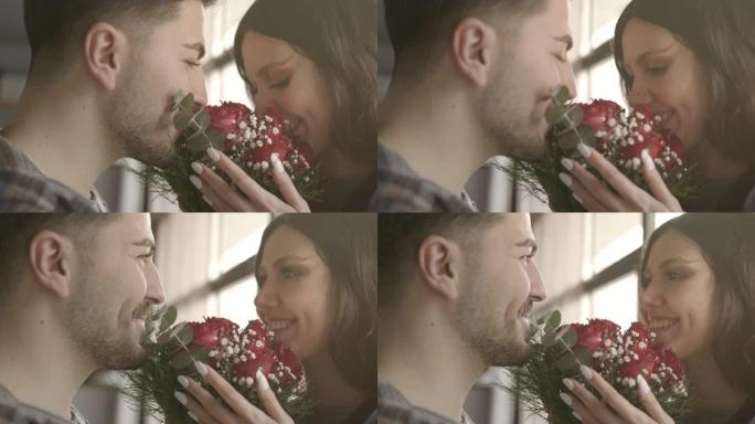 年轻人给女友一束玫瑰