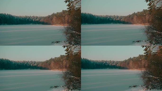 日落时结冰的湖唯美自然美丽风景大气意境