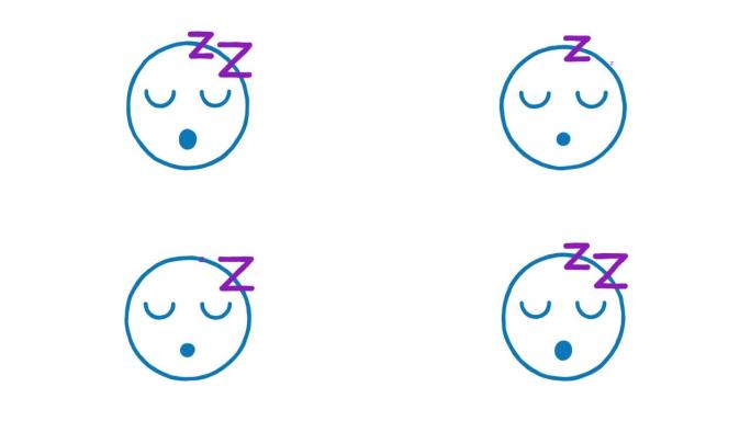 表情符号睡觉。动画涂鸦表情。阿尔法通道