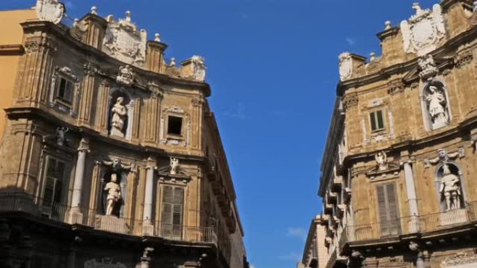 Quatro Canti，巴勒莫，西西里岛，意大利。17世纪建筑的巴洛克式立面。这个地方也被称为Vi
