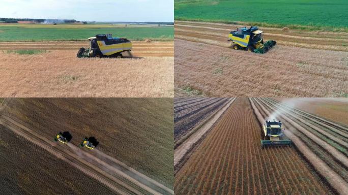 乡村振兴 农业科技机械收麦素材4K