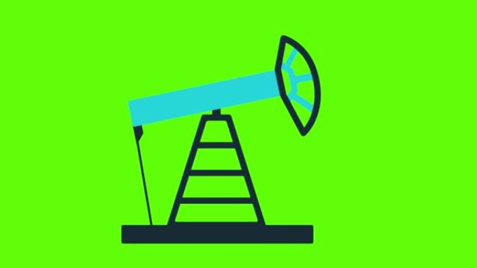 亮绿色背景下石油钻井平台的动画卡通图标
