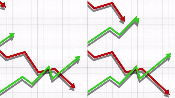 图形动画显示上下波动的趋势，向上的绿色箭头和向下的红色箭头图表。