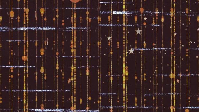 黑色背景上发光斑点和星星上的毛刺干扰动画