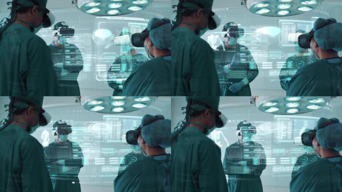 在现代实验室中使用VR和HUD全息的4k分辨率外科医生，寻找疾病治愈，创新和医疗保健技术的未来
