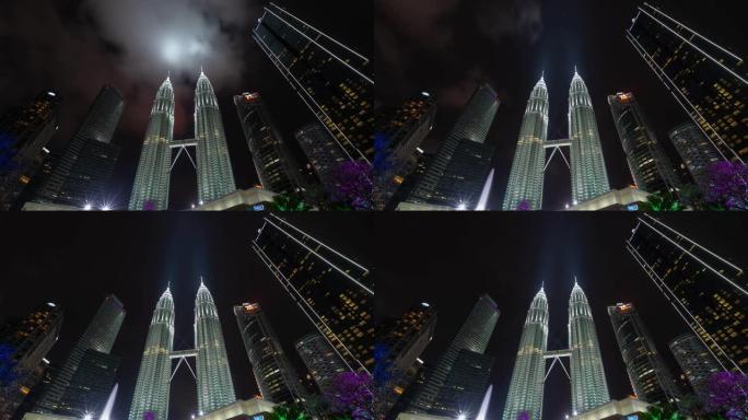 马来西亚吉隆坡夜景摩天大楼市中心的时间流逝