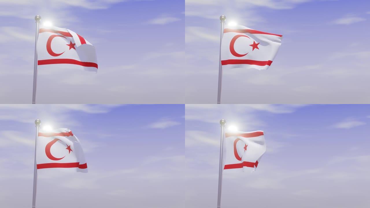 带天空和风的动画国旗-北塞浦路斯