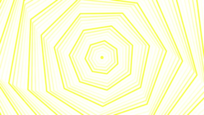 白色背景上的黄色自旋七边形恒星简单平坦几何循环。星空七边形无线电波无尽的创意动画。星星无缝运动图形背