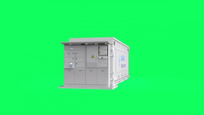 储能系统或电池容器单元在绿屏4k镜头上旋转