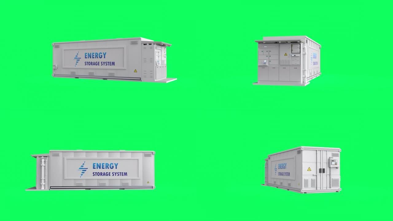 储能系统或电池容器单元在绿屏4k镜头上旋转