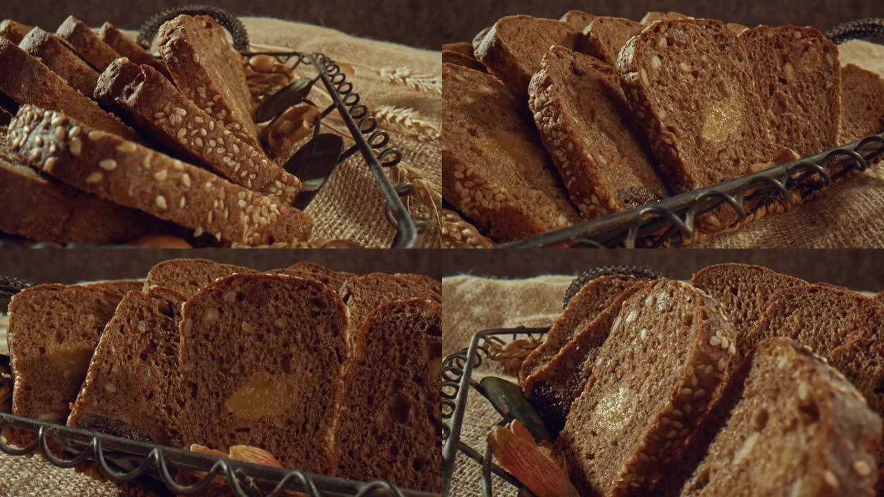 面包篮中的谷物黑麦面包片