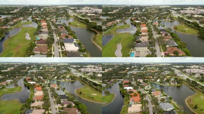 空中无人机视频湖庄园起伏的佛罗里达州劳德代尔堡