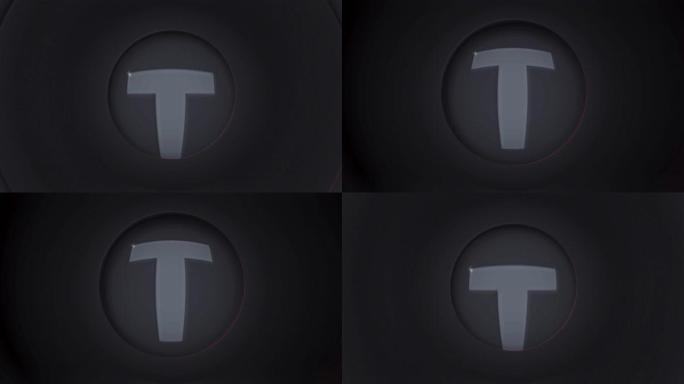 T.字母t在中间缩放的圆形过渡中动态显示。循环4k