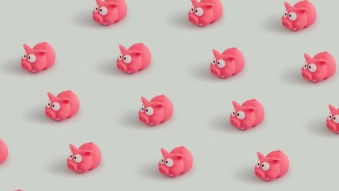 套可循环粉色小猪玩具的3d渲染