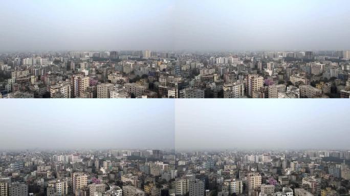 达卡城市天际线的鸟瞰图。孟加拉国达卡的reindential和公司建筑的城市景观