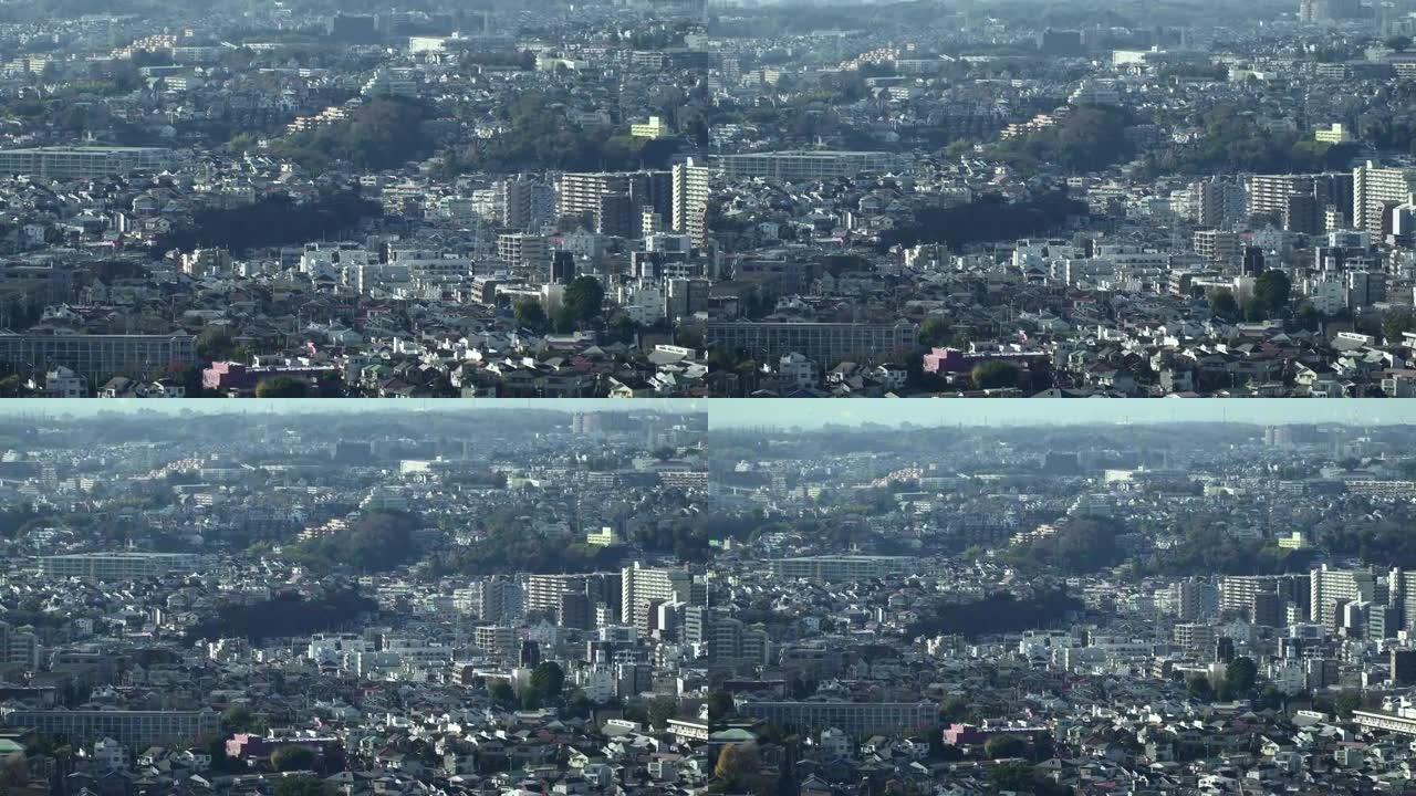 横滨市城市天际线鸟瞰全景。